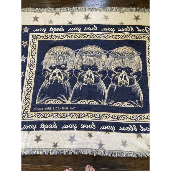 Religious Angels Tapestry Throw Blanket God Bless You Love You  60x48 Pls Read - Picture 4 of 7